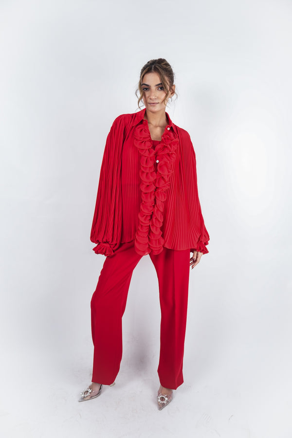 Pleated top with ruffles