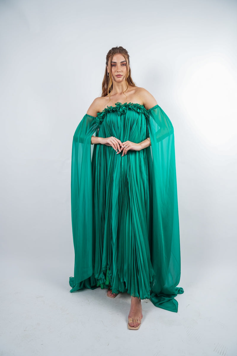 Green Pleated Gown