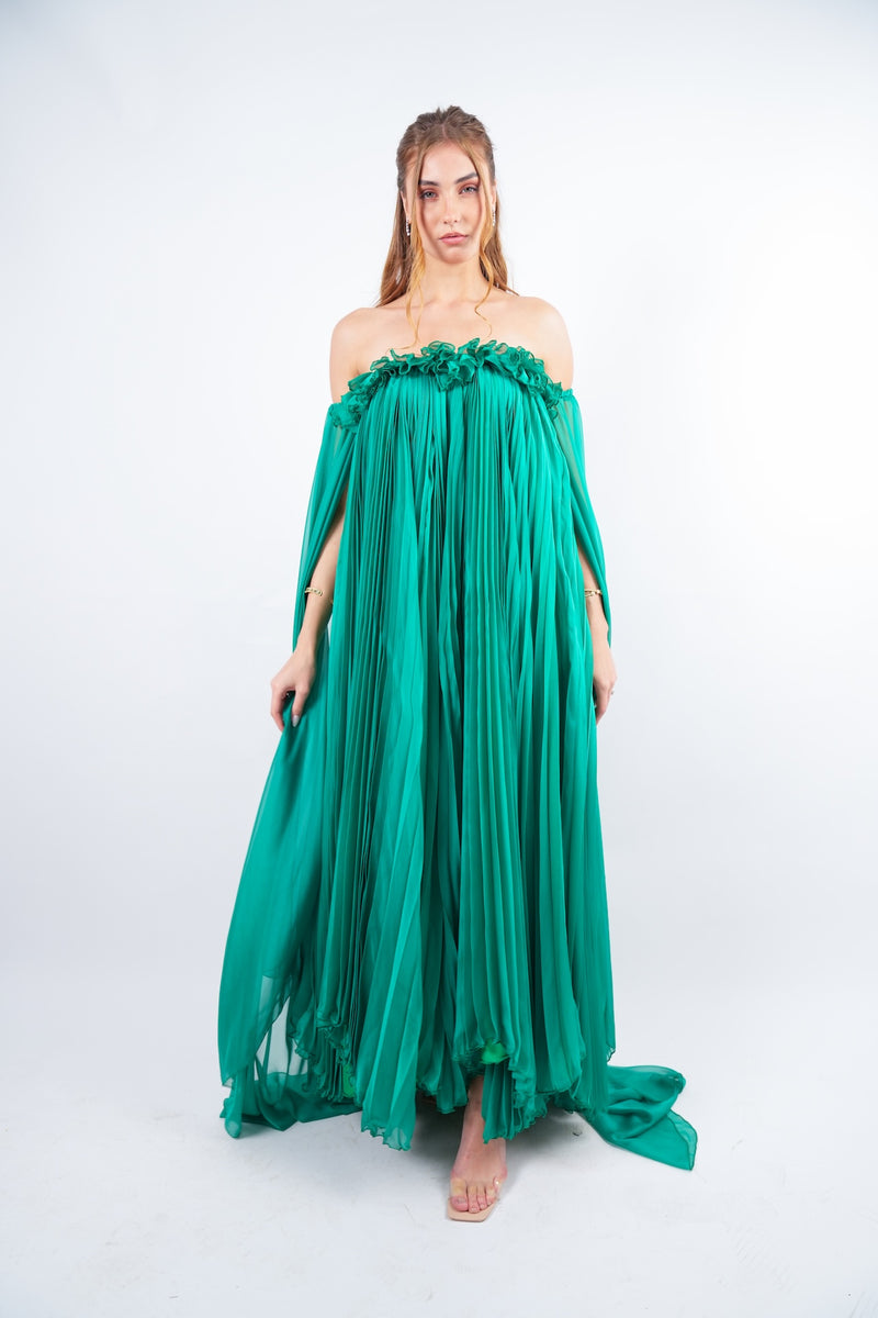Green Pleated Gown